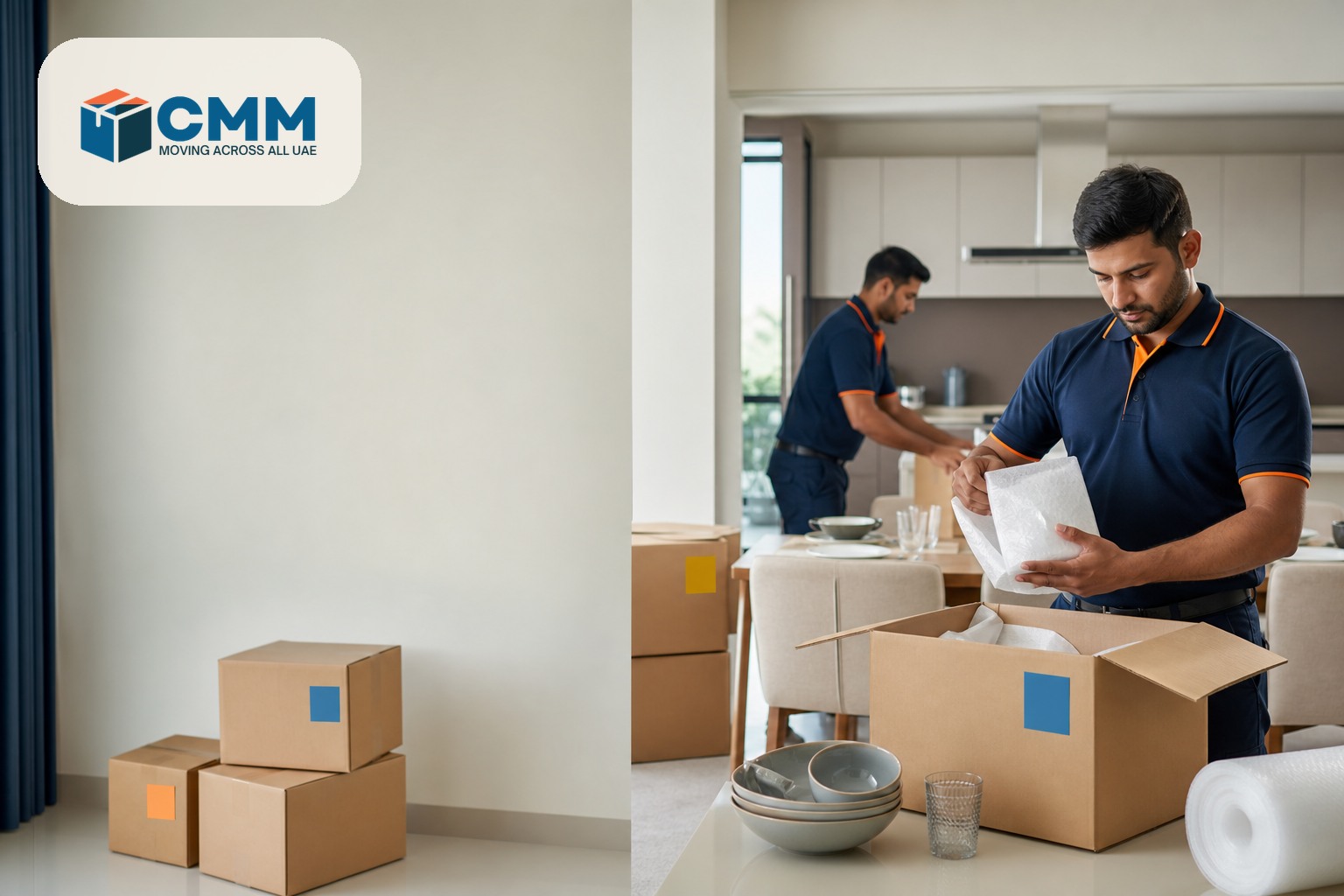 Call Me Movers team packing household items by room