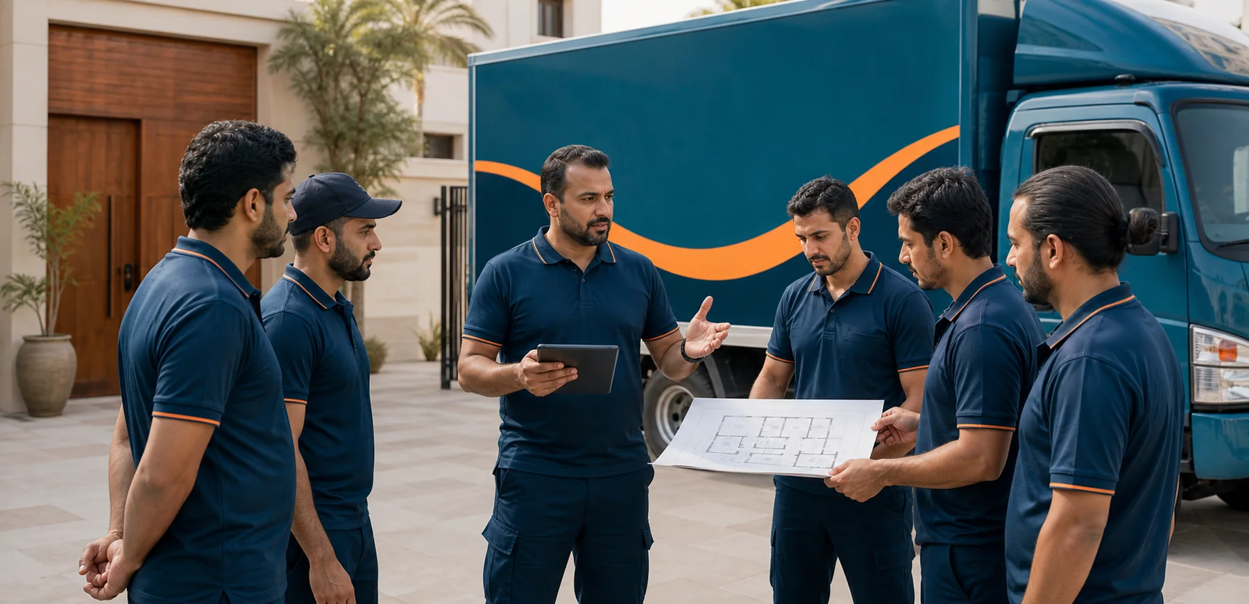 A crew briefing aligns the inventory, property access, responsibilities and destination plan.