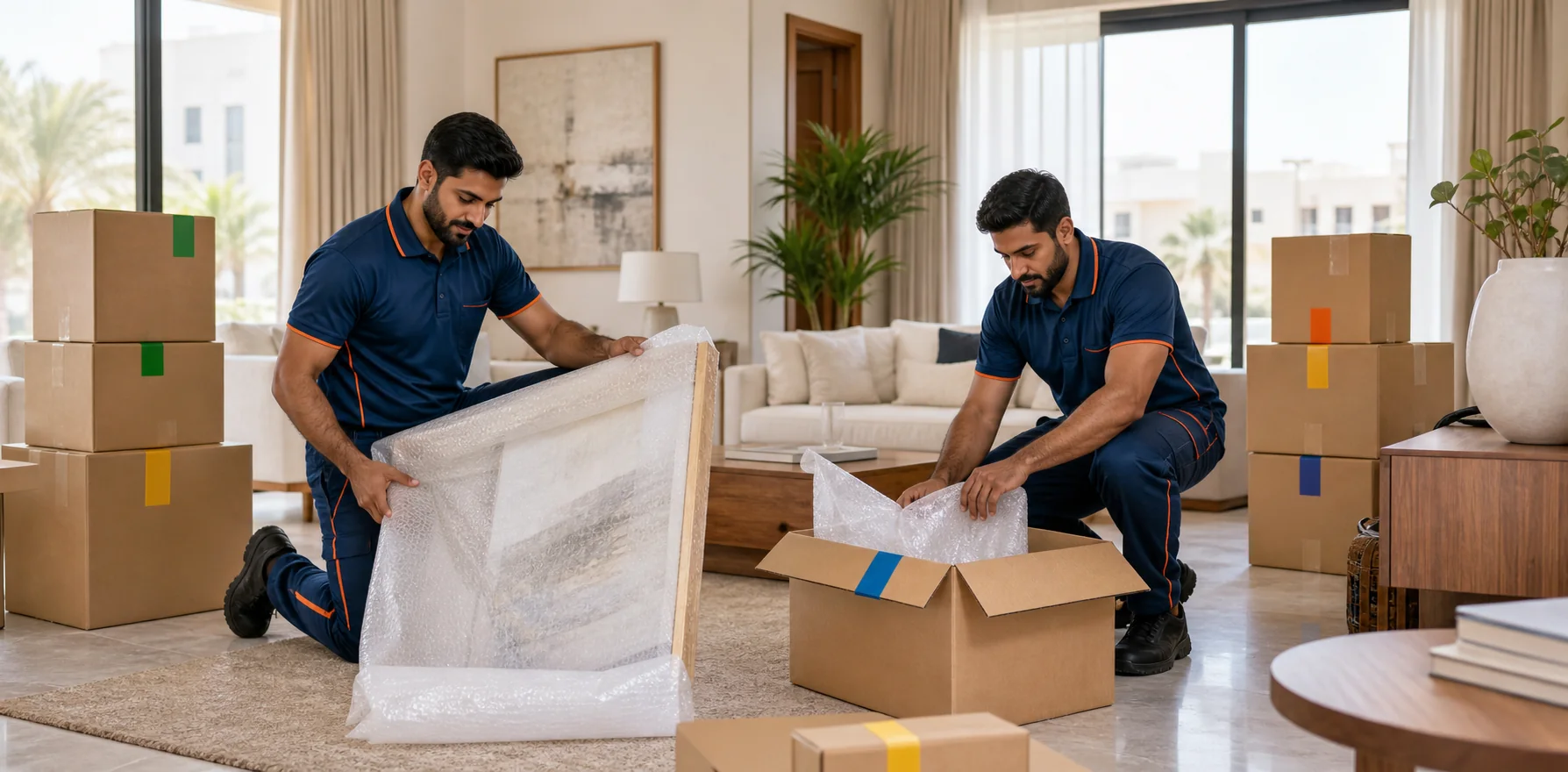 Cartons labelled for a local UAE move