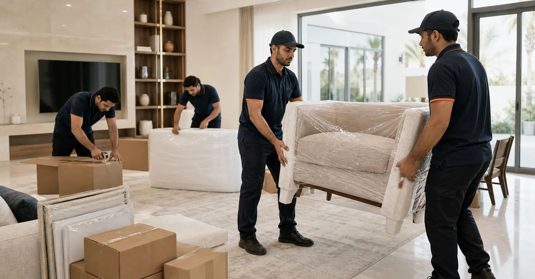 Call Me Movers crew preparing a UAE home for moving